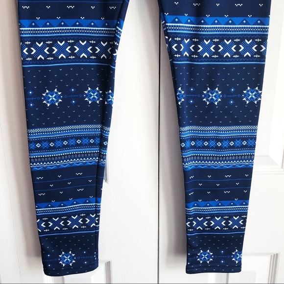 Serra Cozy Blue Tribal Print Fleece Lined Leggings Small - Picture 6 of 14